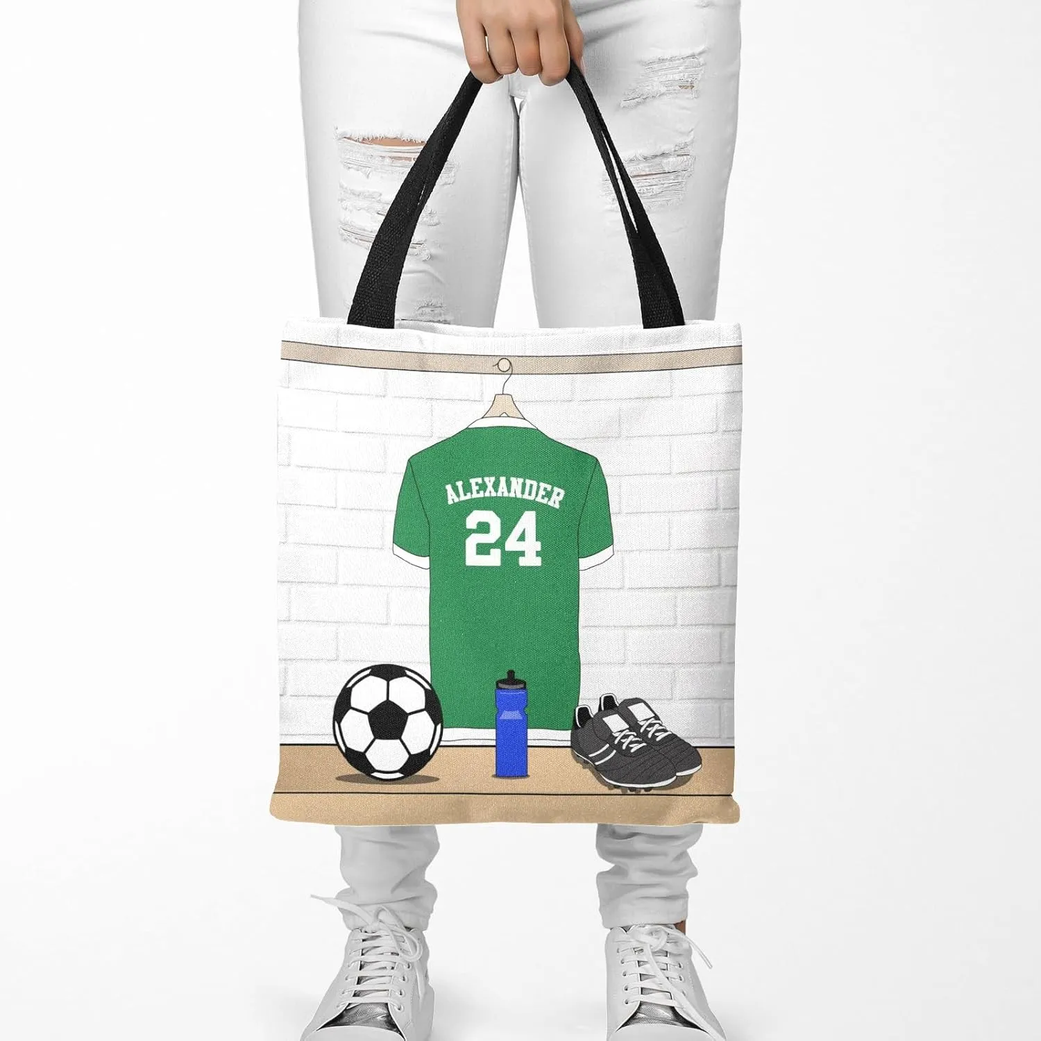 Personalized Name Soccer Sport Player Jersey Navy Handbag Gift Bags Christmas Treat Bags for Holiday Party Gift Bags