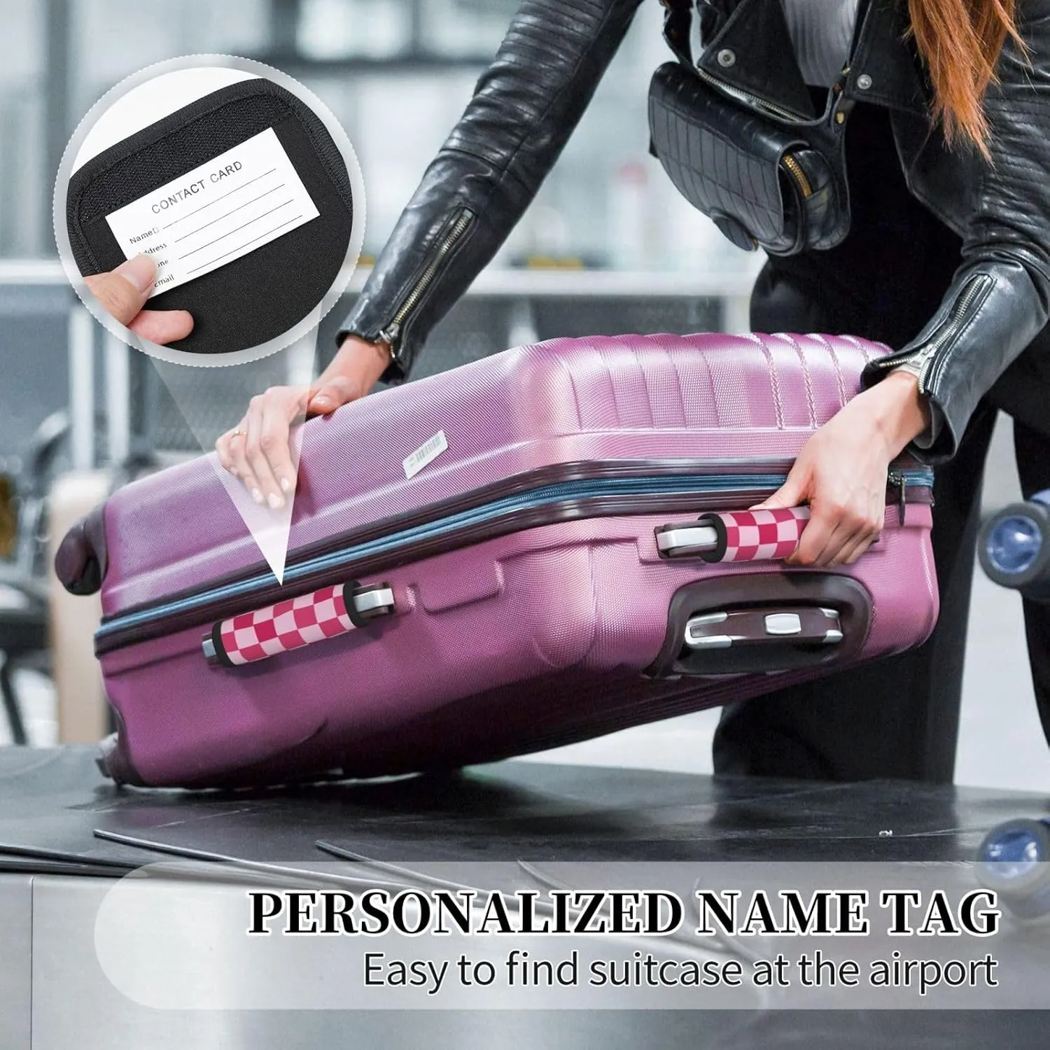 Pink Checkerboard Luggage Handles Wrap Grips For Suitcases Luggage Travel Accessories For Airplane 2pcs