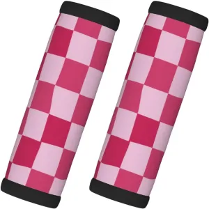 Pink Checkerboard Luggage Handles Wrap Grips For Suitcases Luggage Travel Accessories For Airplane 2pcs