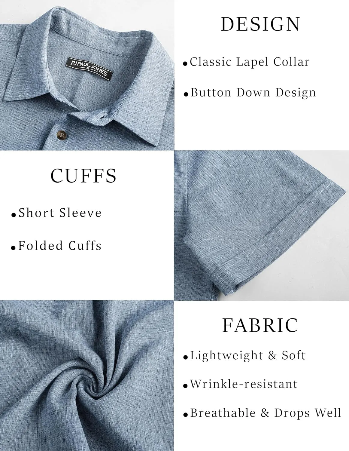 PJ PAUL JONES Mens Casual Shirts Short Sleeve Button Down Shirt Lightweight Summer Shirts