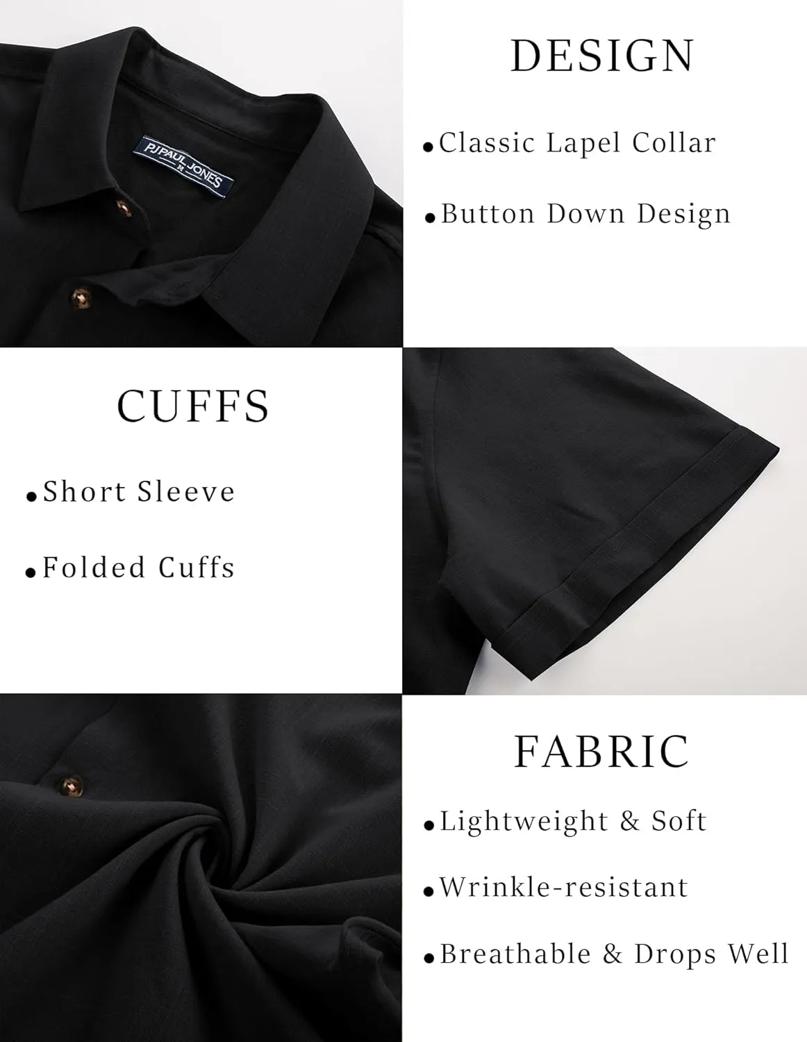 PJ PAUL JONES Mens Casual Shirts Short Sleeve Button Down Shirt Lightweight Summer Shirts