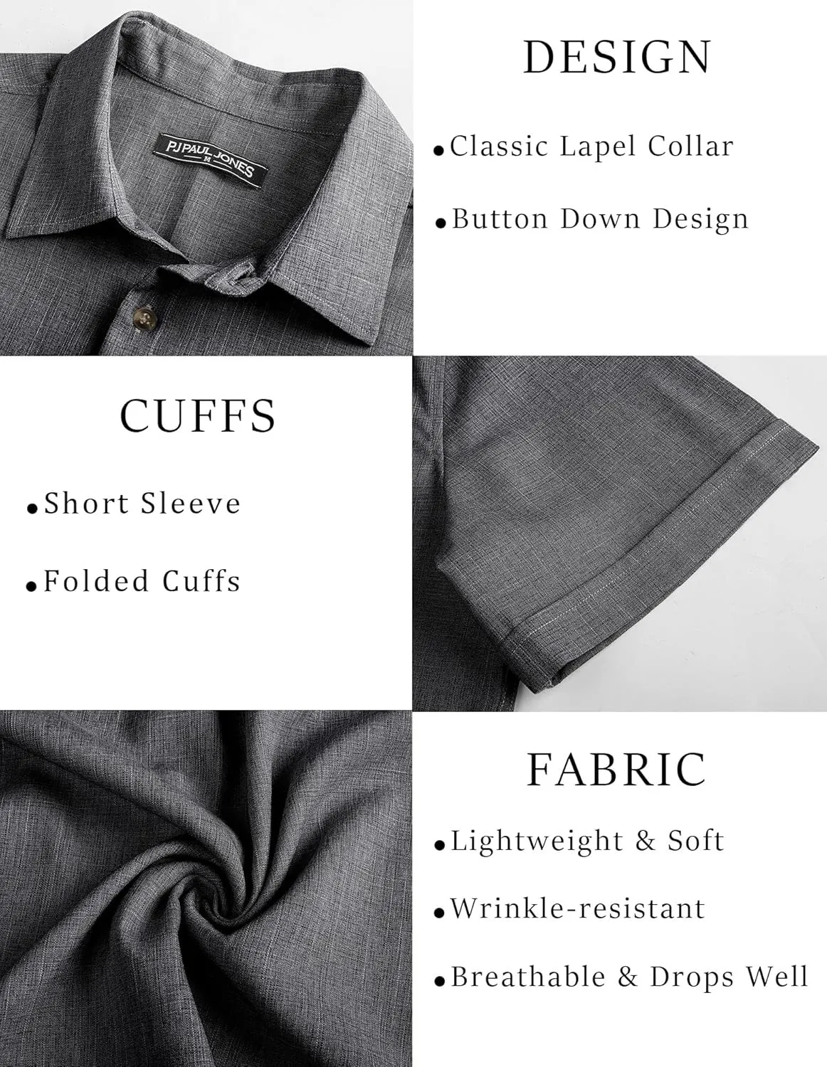 PJ PAUL JONES Mens Casual Shirts Short Sleeve Button Down Shirt Lightweight Summer Shirts