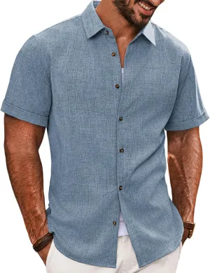 PJ PAUL JONES Mens Casual Shirts Short Sleeve Button Down Shirt Lightweight Summer Shirts