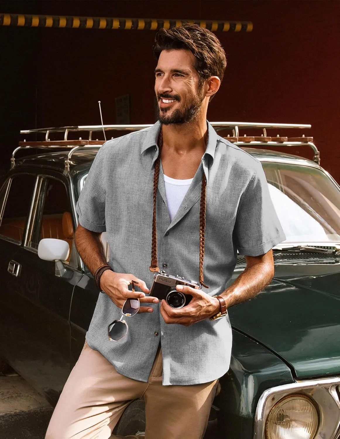 PJ PAUL JONES Mens Casual Shirts Short Sleeve Button Down Shirt Lightweight Summer Shirts