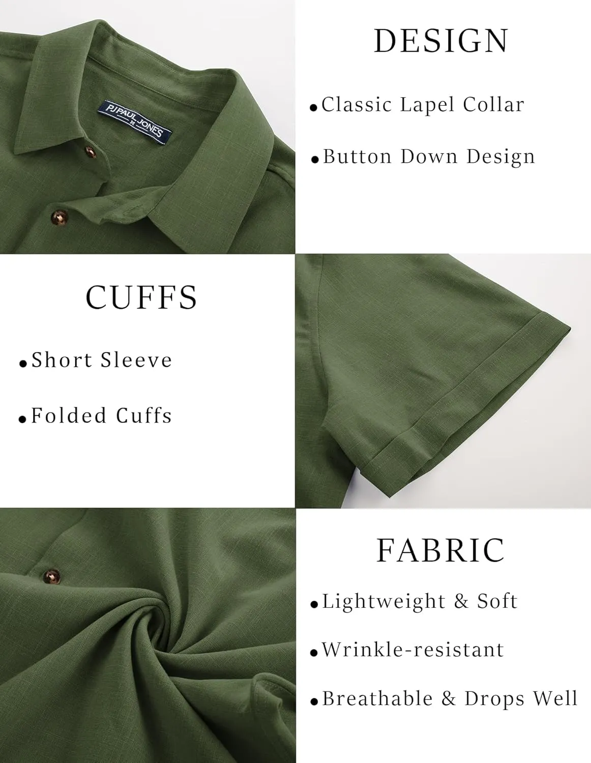 PJ PAUL JONES Mens Casual Shirts Short Sleeve Button Down Shirt Lightweight Summer Shirts