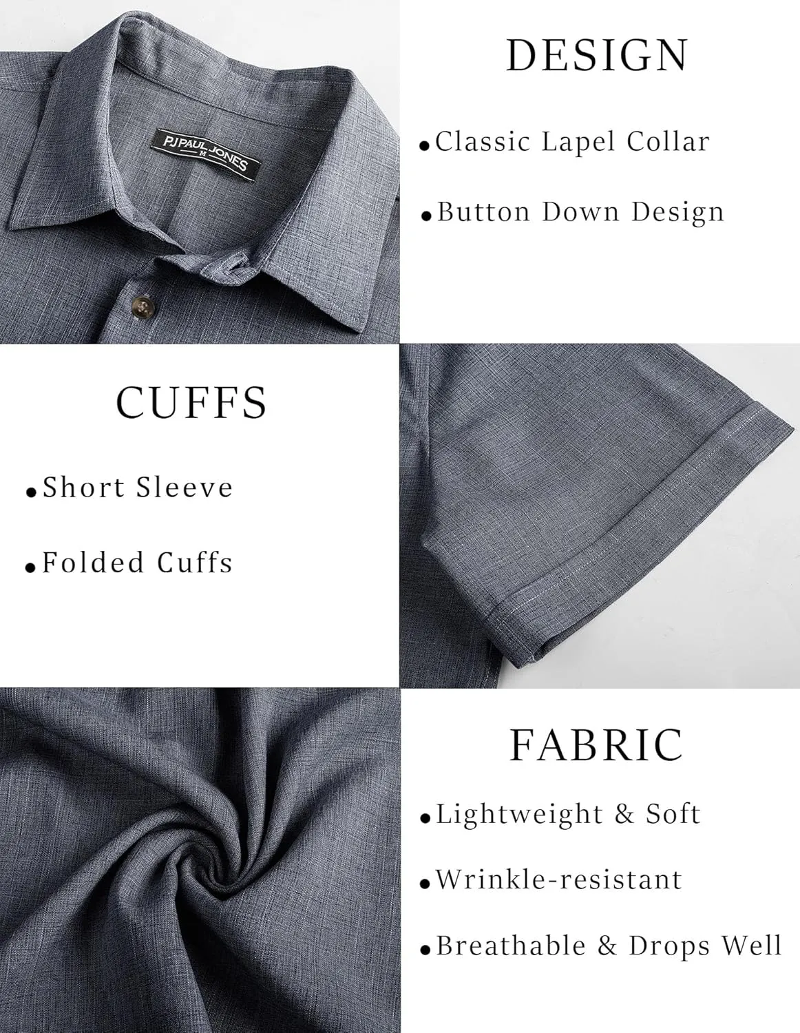 PJ PAUL JONES Mens Casual Shirts Short Sleeve Button Down Shirt Lightweight Summer Shirts