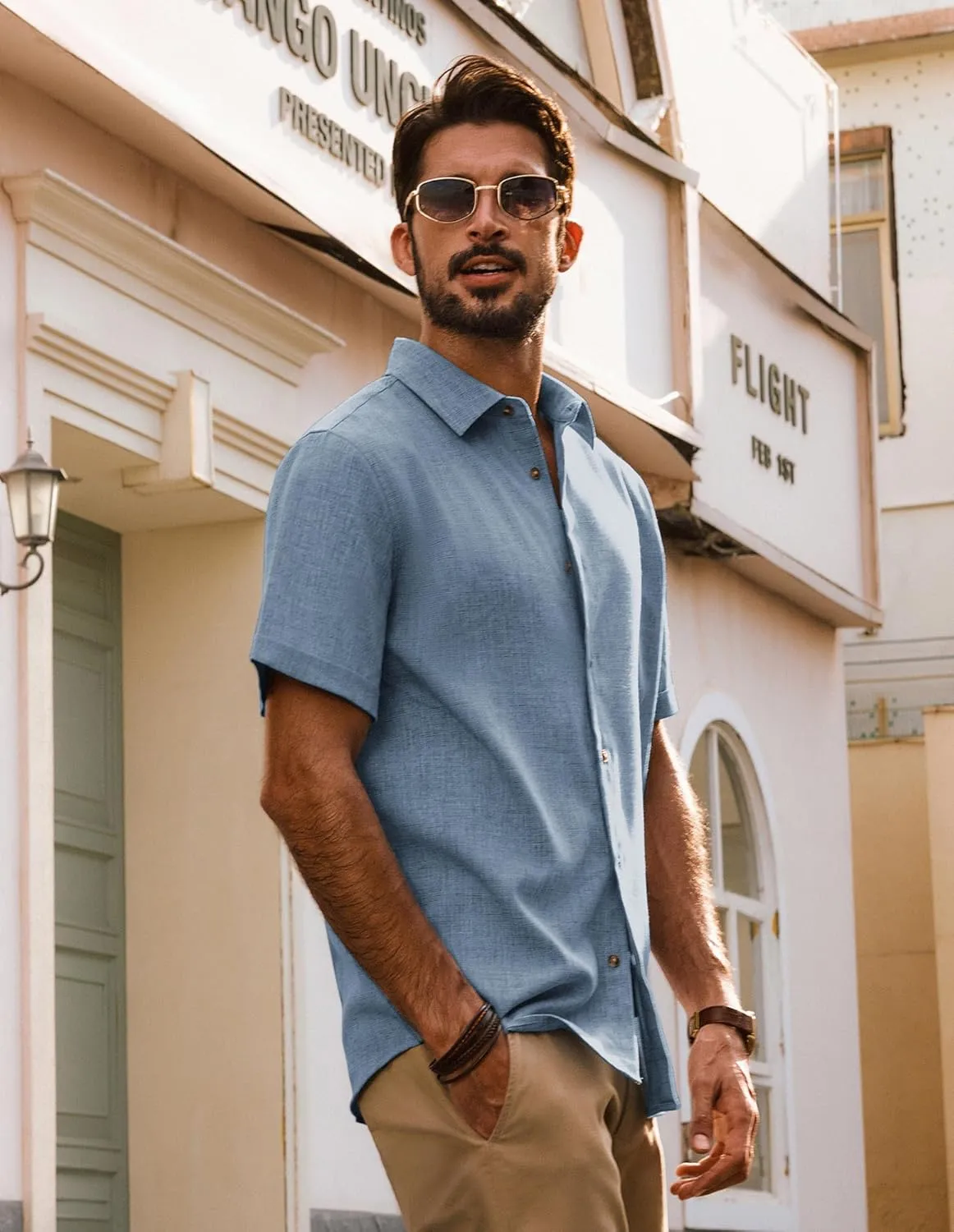 PJ PAUL JONES Mens Casual Shirts Short Sleeve Button Down Shirt Lightweight Summer Shirts