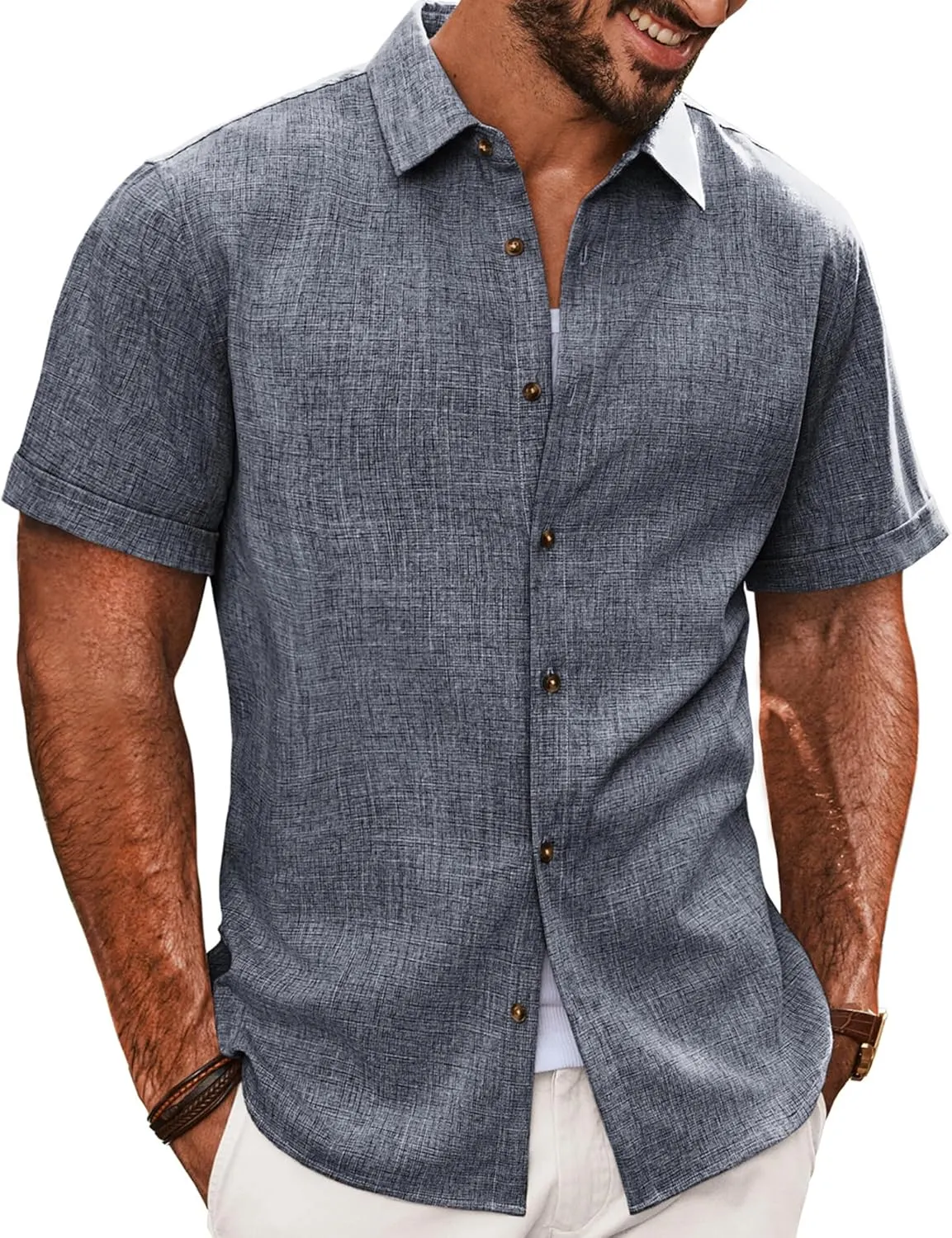 PJ PAUL JONES Mens Casual Shirts Short Sleeve Button Down Shirt Lightweight Summer Shirts