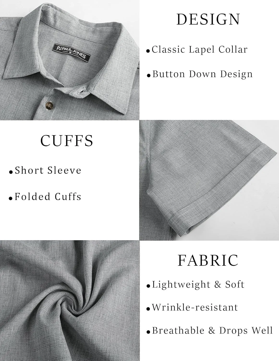 PJ PAUL JONES Mens Casual Shirts Short Sleeve Button Down Shirt Lightweight Summer Shirts