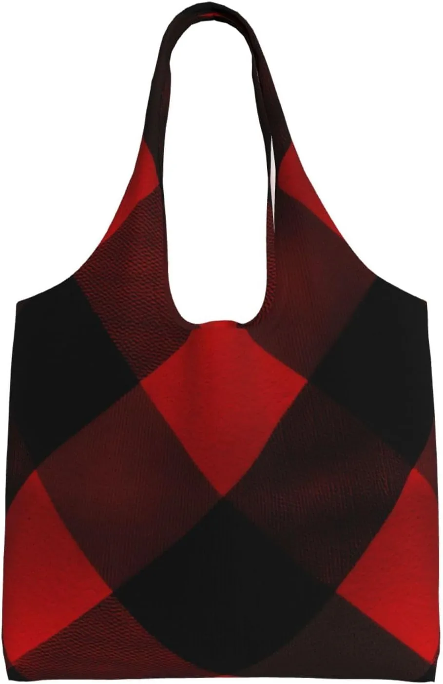 Plaid Red and Black Canvas Tote Bag Aesthetic Large Shoulder Bags Reusable Shopping Bags for Women Grocery Bag Purse
