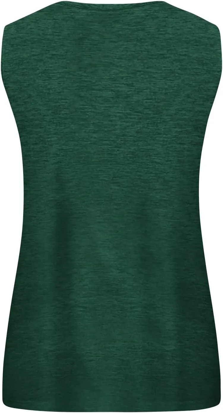 Plus Size Tank Tops for Women Summer Sleeveless O Neck Henley T-Shirts Tops Casual Button Down Tunics Shirts