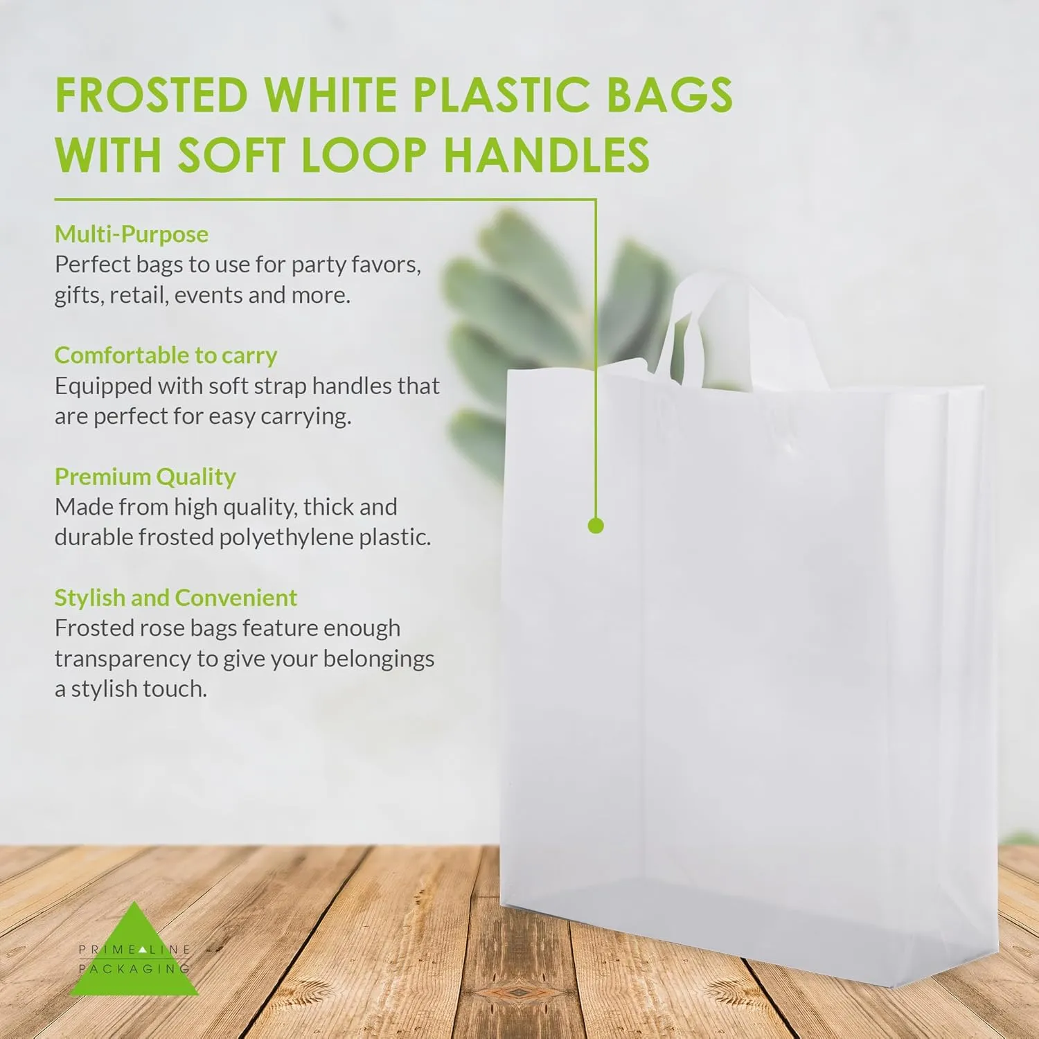 Prime Line Packaging Plastic Gift Bags with Handles, Clear Shopping Bags, Small Business, Frosted Boutiques Supply, Retail, Bulk, 16x6x19, 50 Pack