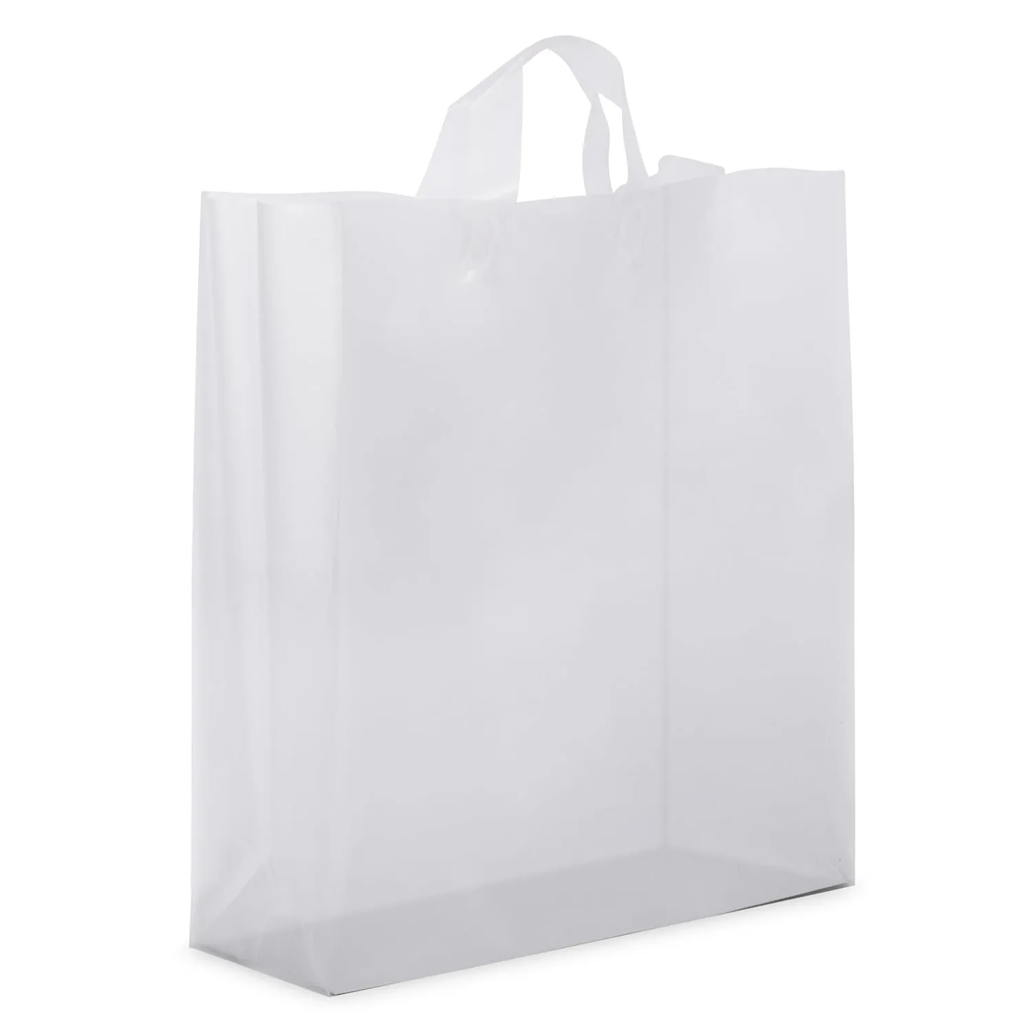 Prime Line Packaging Plastic Gift Bags with Handles, Clear Shopping Bags, Small Business, Frosted Boutiques Supply, Retail, Bulk, 16x6x19, 50 Pack