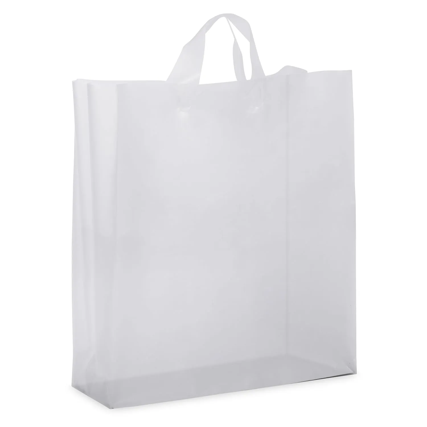 Prime Line Packaging Plastic Gift Bags with Handles, Clear Shopping Bags, Small Business, Frosted Boutiques Supply, Retail, Bulk, 16x6x19, 50 Pack