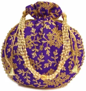 Radharani Arts Women Handicrafts and jewellery Designer Silk Potli Bags or Wristlets or rajasthani batwa for Wedding & Parties, Best for gifting (5), medium size, RD041
