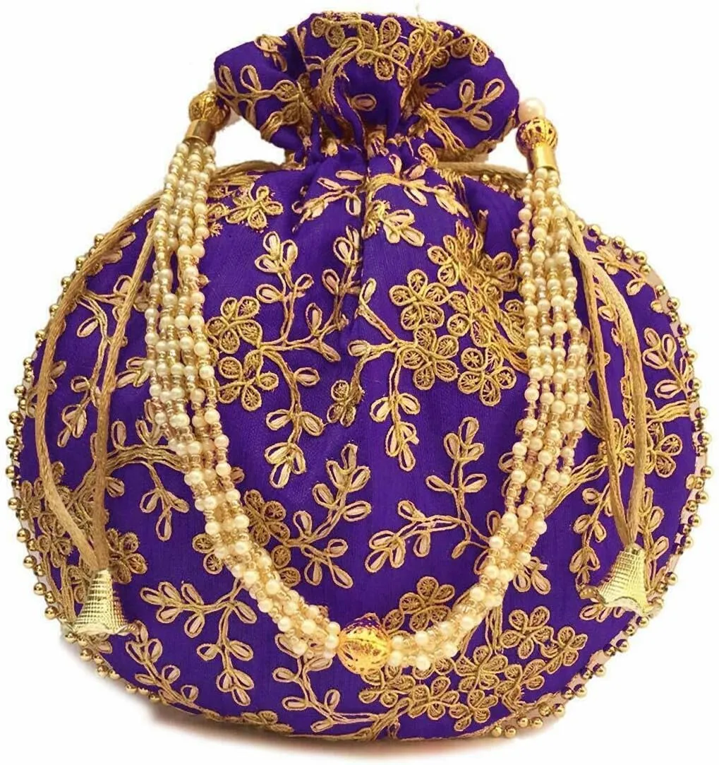 Radharani Arts Women Handicrafts and jewellery Designer Silk Potli Bags or Wristlets or rajasthani batwa for Wedding & Parties, Best for gifting (5), medium size, RD041