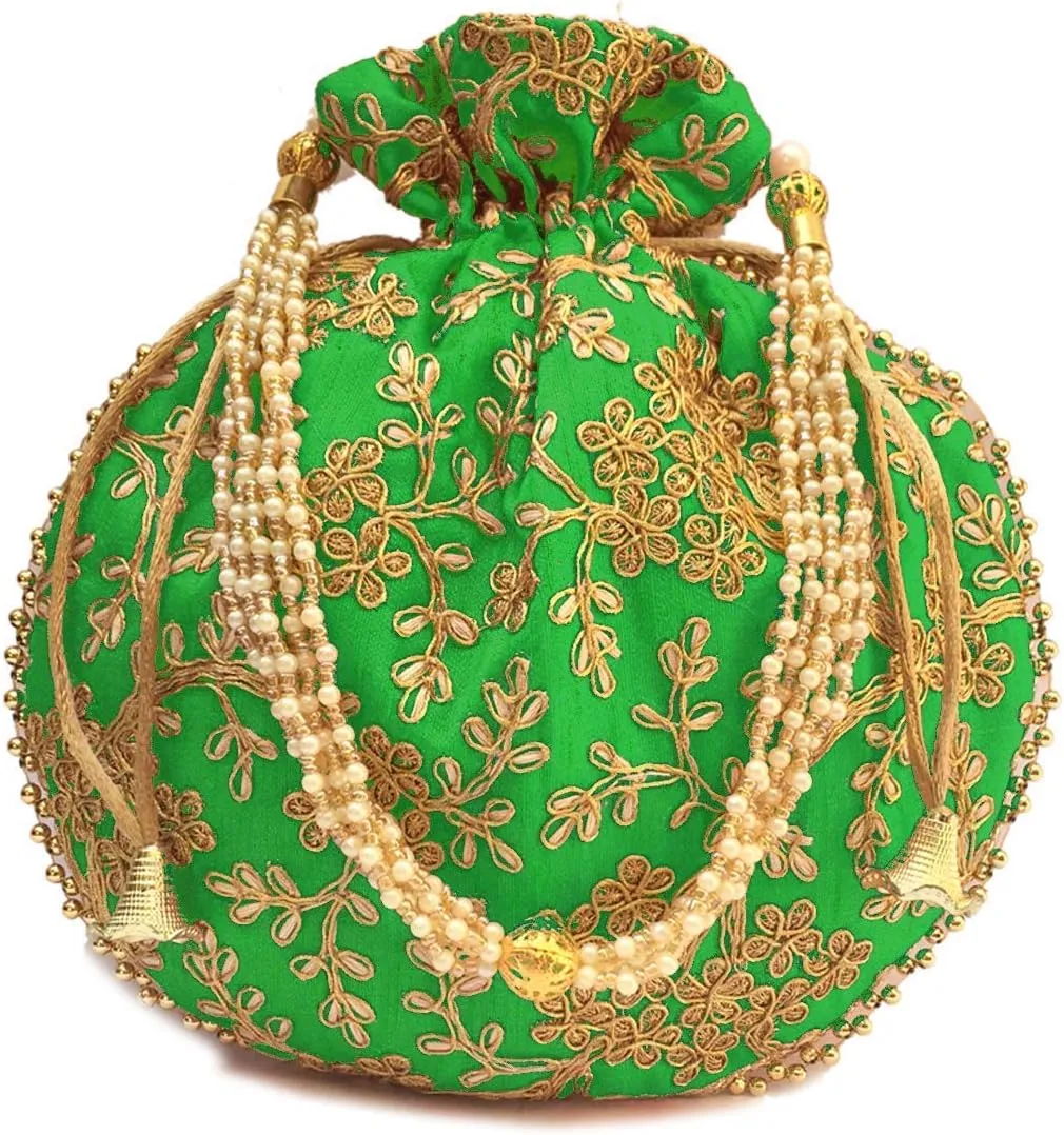 Radharani Arts Women Handicrafts and jewellery Designer Silk Potli Bags or Wristlets or rajasthani batwa for Wedding & Parties, Best for gifting (5), medium size, RD041