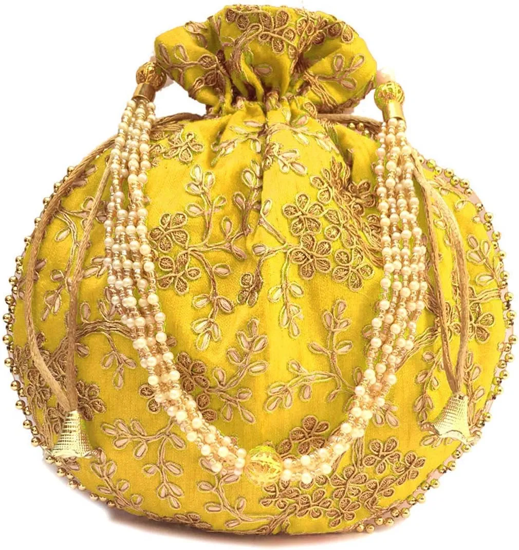 Radharani Arts Women Handicrafts and jewellery Designer Silk Potli Bags or Wristlets or rajasthani batwa for Wedding & Parties, Best for gifting (5), medium size, RD041