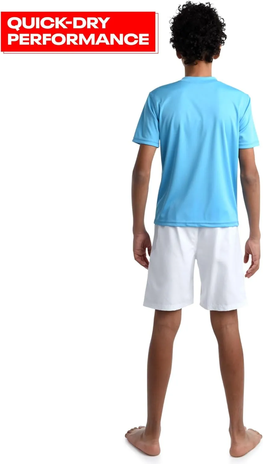 Reebok Boys' Rashguard Set - 2 Piece UPF 50  Quick Dry Swim Shirt and Bathing Suit Trunks - Swimwear Set for Boys (4-12)