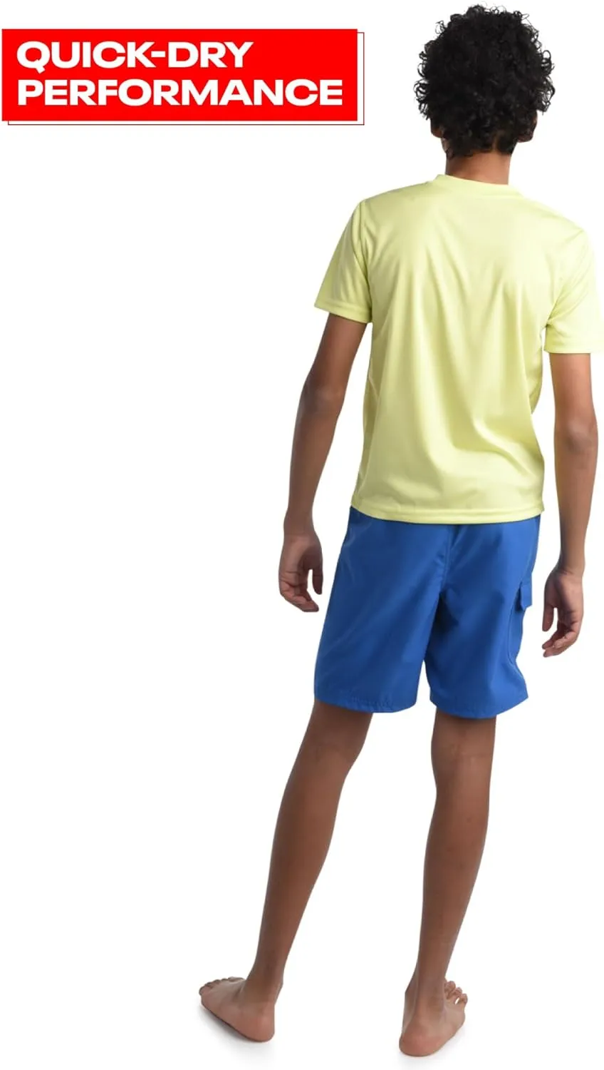 Reebok Boys' Rashguard Set - 2 Piece UPF 50  Quick Dry Swim Shirt and Bathing Suit Trunks - Swimwear Set for Boys (4-12)