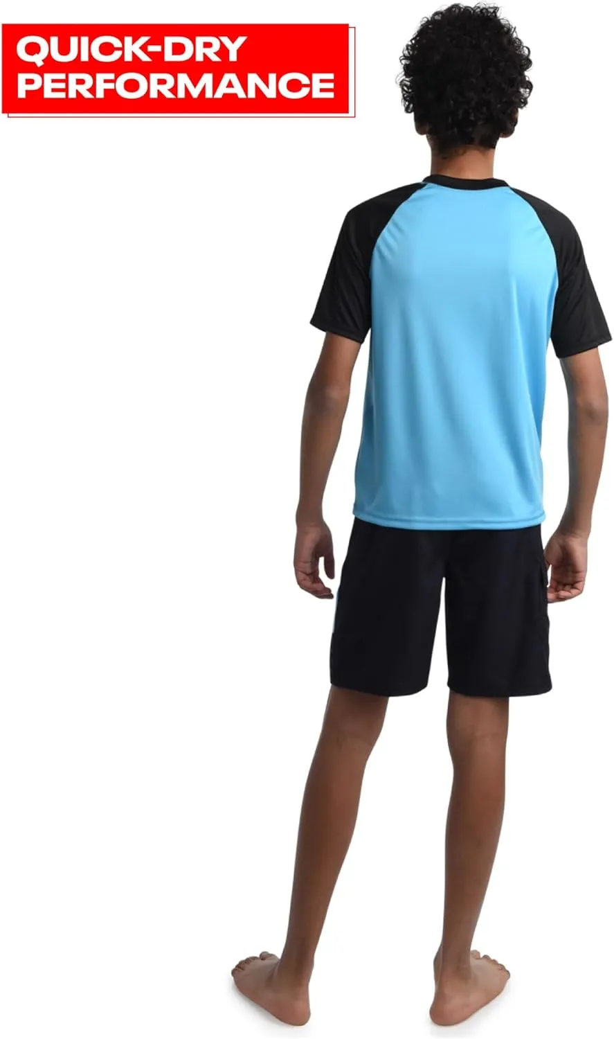 Reebok Boys' Rashguard Set - 2 Piece UPF 50  Quick Dry Swim Shirt and Bathing Suit Trunks - Swimwear Set for Boys (4-12)