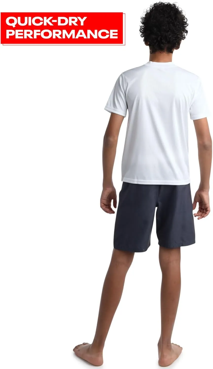 Reebok Boys' Rashguard Set - 2 Piece UPF 50  Quick Dry Swim Shirt and Bathing Suit Trunks - Swimwear Set for Boys (4-12)