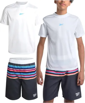 Reebok Boys' Rashguard Set - 2 Piece UPF 50  Quick Dry Swim Shirt and Bathing Suit Trunks - Swimwear Set for Boys (4-12)