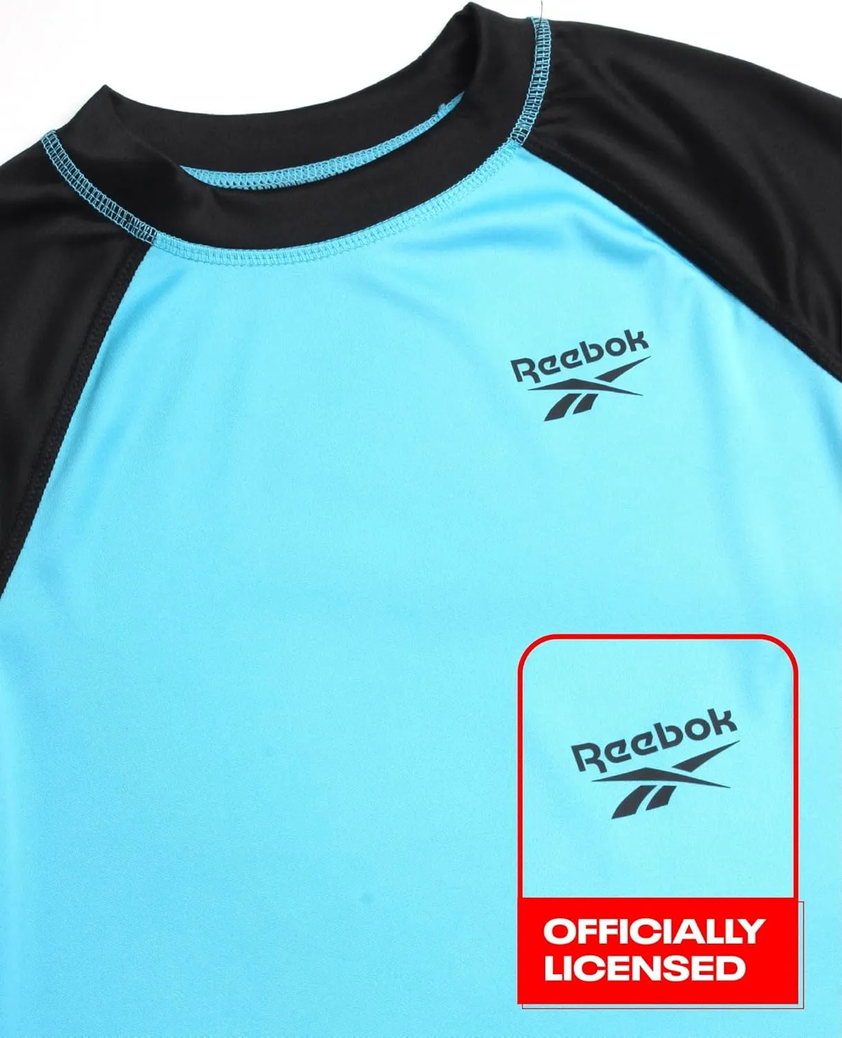 Reebok Boys' Rashguard Set - 2 Piece UPF 50  Quick Dry Swim Shirt and Bathing Suit Trunks - Swimwear Set for Boys (4-12)