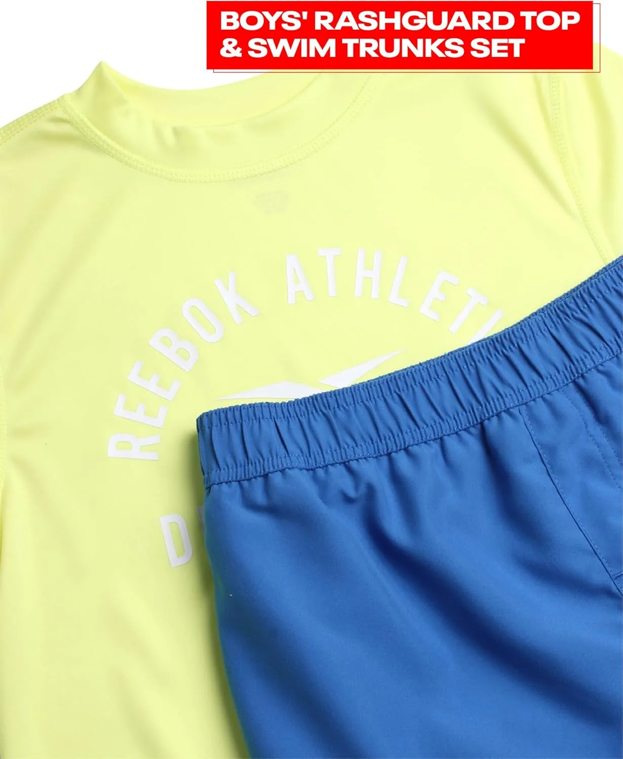 Reebok Boys' Rashguard Set - 2 Piece UPF 50  Quick Dry Swim Shirt and Bathing Suit Trunks - Swimwear Set for Boys (4-12)