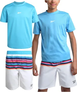 Reebok Boys' Rashguard Set - 2 Piece UPF 50  Quick Dry Swim Shirt and Bathing Suit Trunks - Swimwear Set for Boys (4-12)
