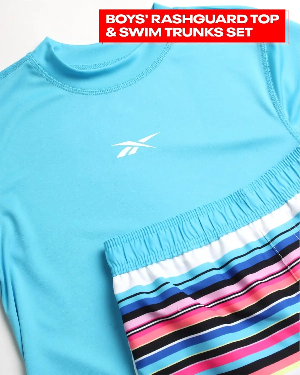 Reebok Boys' Rashguard Set - 2 Piece UPF 50  Quick Dry Swim Shirt and Bathing Suit Trunks - Swimwear Set for Boys (4-12)