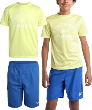 Reebok Boys' Rashguard Set - 2 Piece UPF 50  Quick Dry Swim Shirt and Bathing Suit Trunks - Swimwear Set for Boys (4-12)