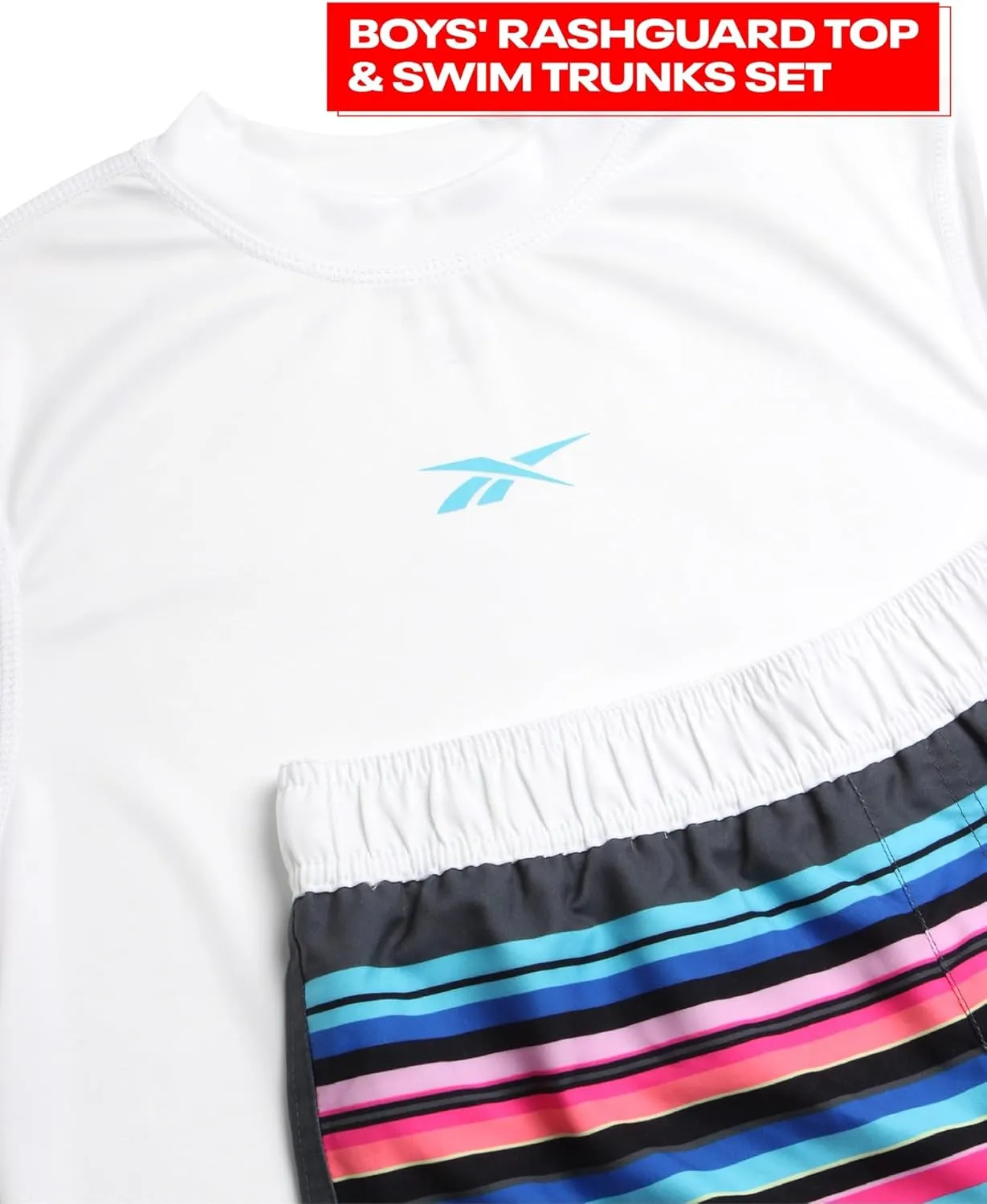 Reebok Boys' Rashguard Set - 2 Piece UPF 50  Quick Dry Swim Shirt and Bathing Suit Trunks - Swimwear Set for Boys (4-12)