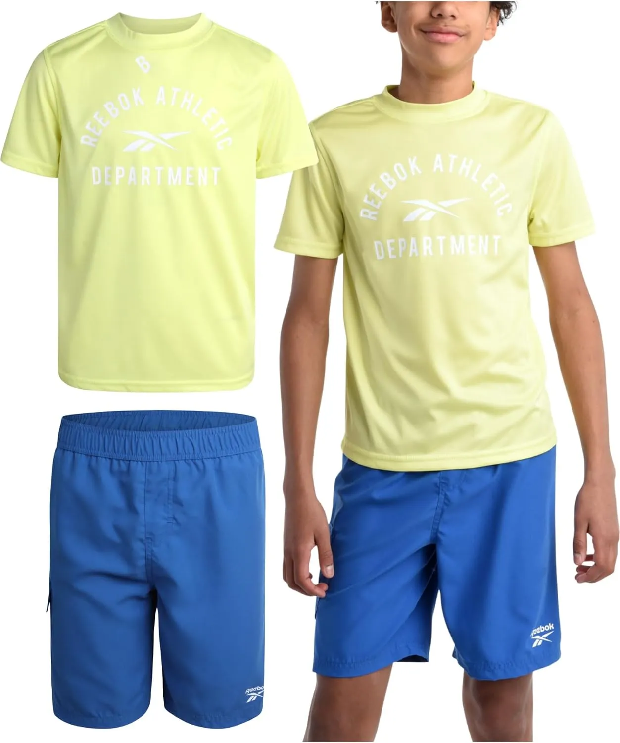 Reebok Boys' Rashguard Set - 2 Piece UPF 50  Quick Dry Swim Shirt and Bathing Suit Trunks - Swimwear Set for Boys (4-12)