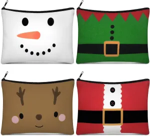 Reginary 4 Pieces Christmas Makeup Bags Bulk Christmas Gifts Cosmetic Bags with Zipper Xmas Portable Canvas Pouch Pen Pencil Pouch for Women Holiday Travel Xmas Party Gifts Supply