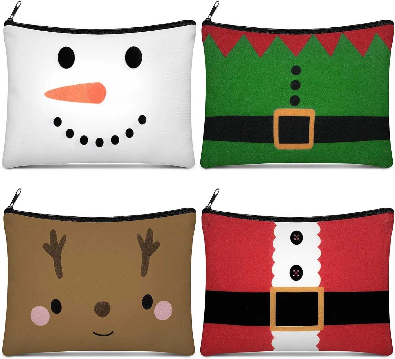 Reginary 4 Pieces Christmas Makeup Bags Bulk Christmas Gifts Cosmetic Bags with Zipper Xmas Portable Canvas Pouch Pen Pencil Pouch for Women Holiday Travel Xmas Party Gifts Supply