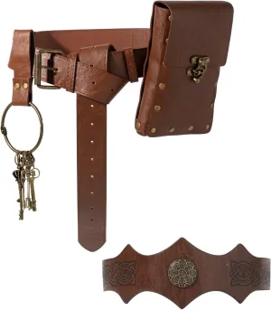 Renaissance Accessories Medieval Belt Costume Halloween Storage Waist Bag with Adjustable Faux Leather Headband
