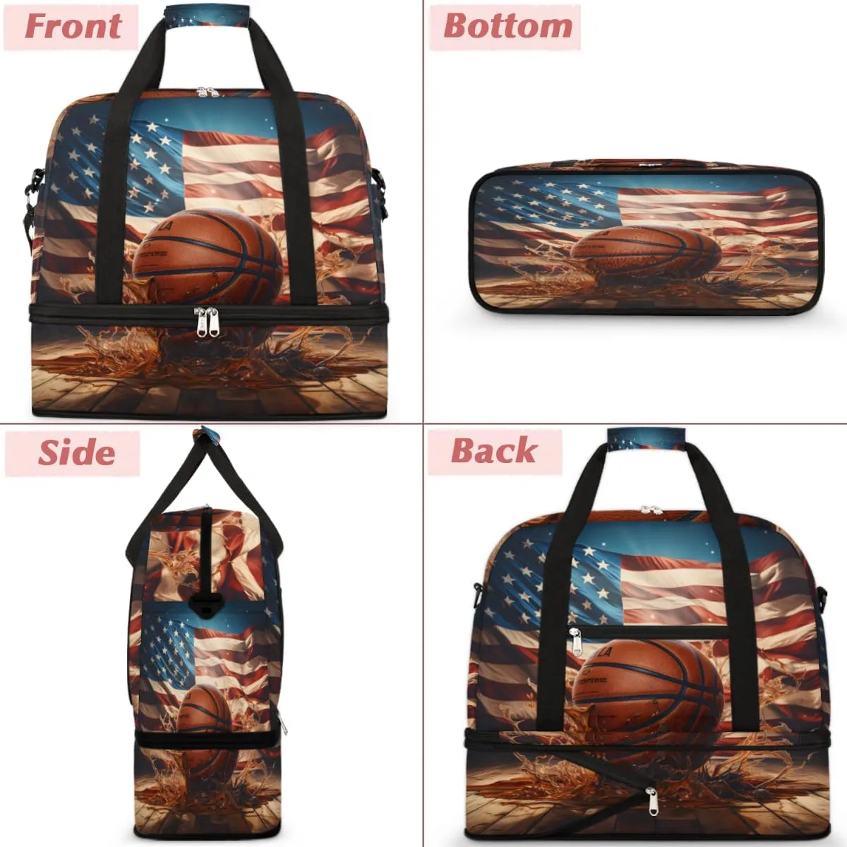 Retro Basketball Foldable Travel Duffel Bag Overnight Weekender Bag with Shoes Compartment Sports Gym Bag for Men Women