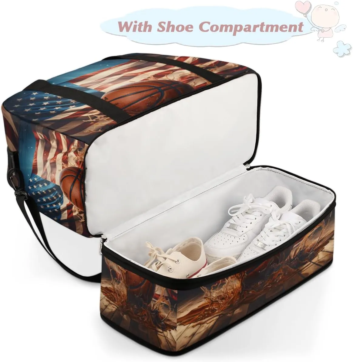 Retro Basketball Foldable Travel Duffel Bag Overnight Weekender Bag with Shoes Compartment Sports Gym Bag for Men Women
