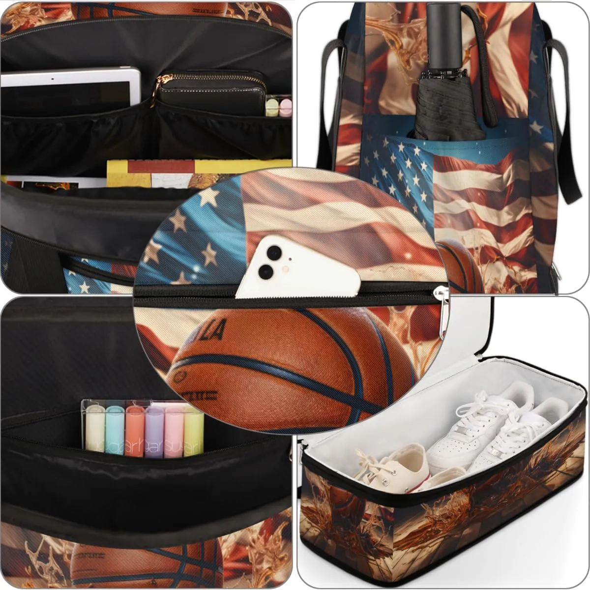 Retro Basketball Foldable Travel Duffel Bag Overnight Weekender Bag with Shoes Compartment Sports Gym Bag for Men Women