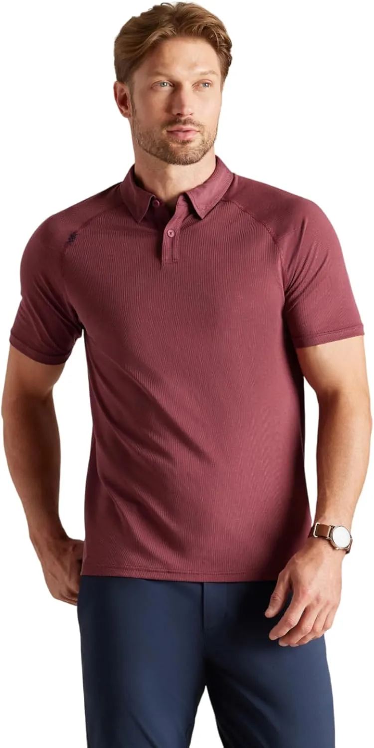 Rhone Delta Pique Mens Polo, Golf Shirts for Men, Anti Odor, Moisture Wicking Lightweight Polo Shirts