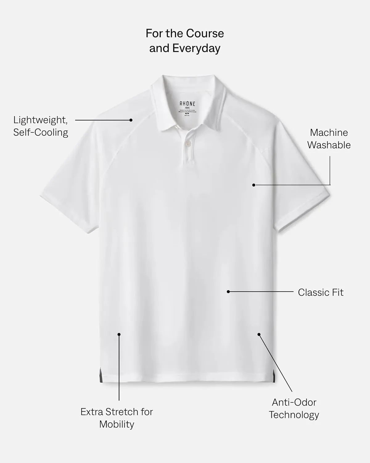 Rhone Delta Pique Mens Polo, Golf Shirts for Men, Anti Odor, Moisture Wicking Lightweight Polo Shirts