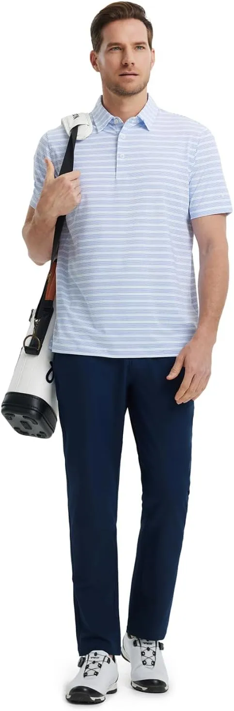Rouen Men's Polo Shirts Short Sleeve Dry Fit Performance Wicking Moisture Causal Striped Collared Golf Shirts for Men