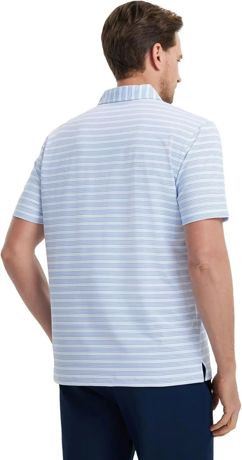Rouen Men's Polo Shirts Short Sleeve Dry Fit Performance Wicking Moisture Causal Striped Collared Golf Shirts for Men