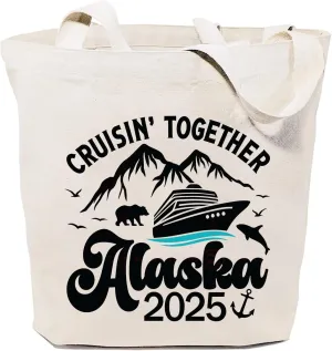 SAUIVD Alaskas Cruising 2025 Canvas Tote Bag for Women Funny Travel Bag Alaskas Cruise Gift Reusable Bag for Shopping