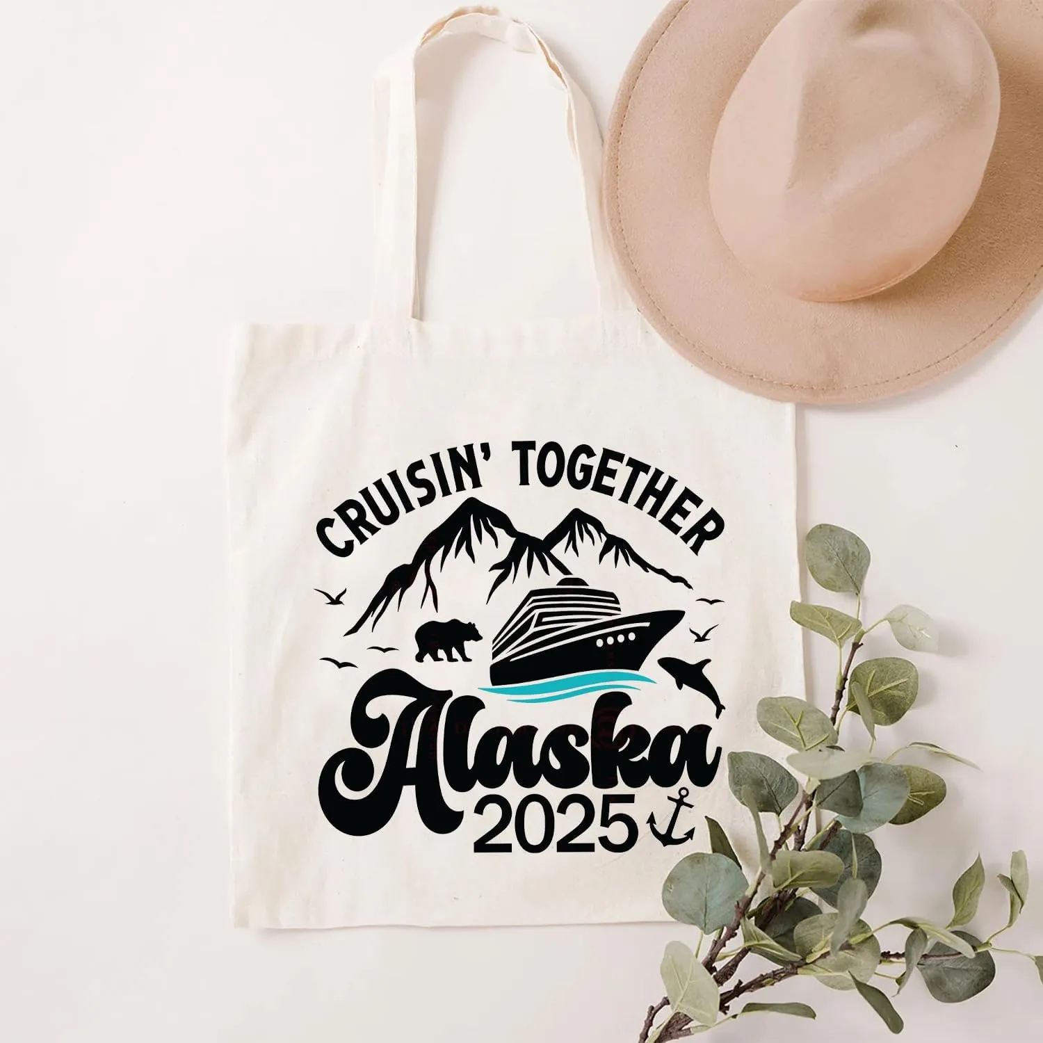 SAUIVD Alaskas Cruising 2025 Canvas Tote Bag for Women Funny Travel Bag Alaskas Cruise Gift Reusable Bag for Shopping