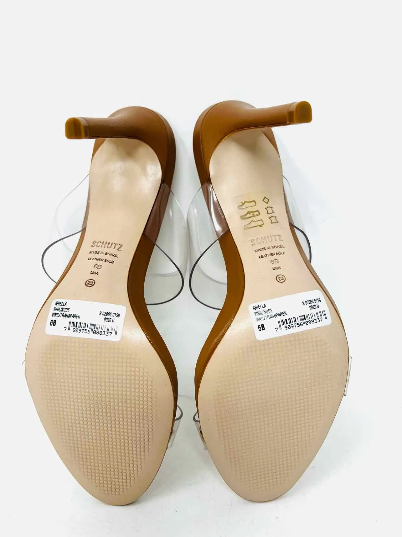 Schmid Size 6 Tan/Clear Strappy W/ DUST BAG Designer Heels