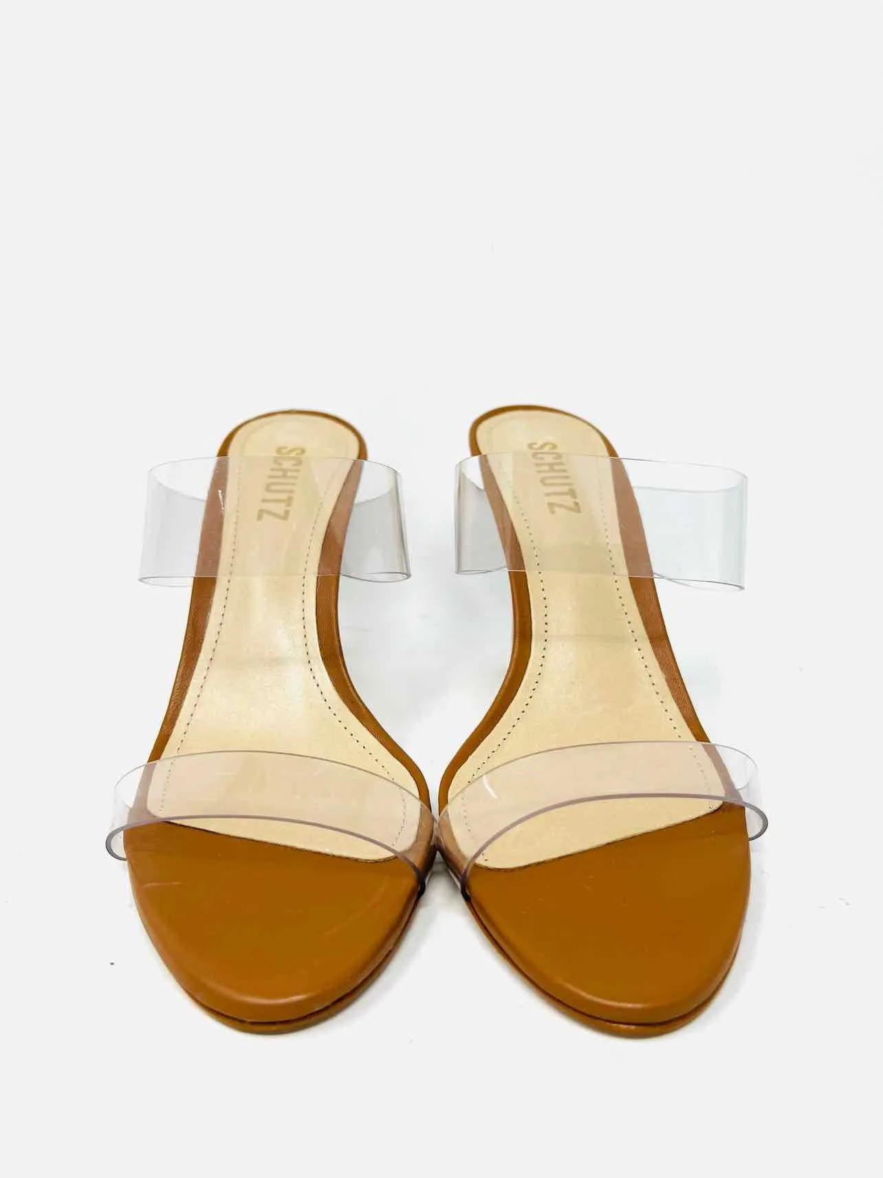 Schmid Size 6 Tan/Clear Strappy W/ DUST BAG Designer Heels