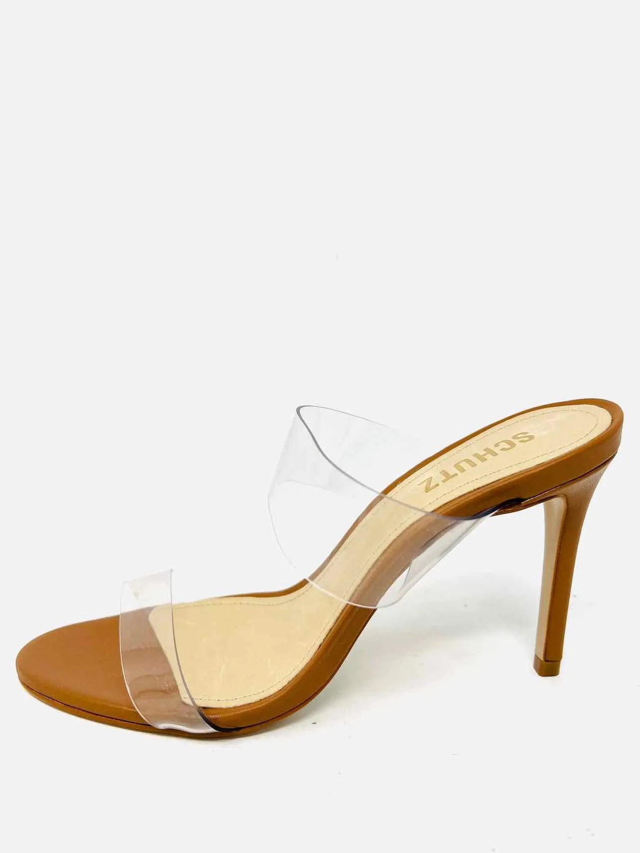 Schmid Size 6 Tan/Clear Strappy W/ DUST BAG Designer Heels