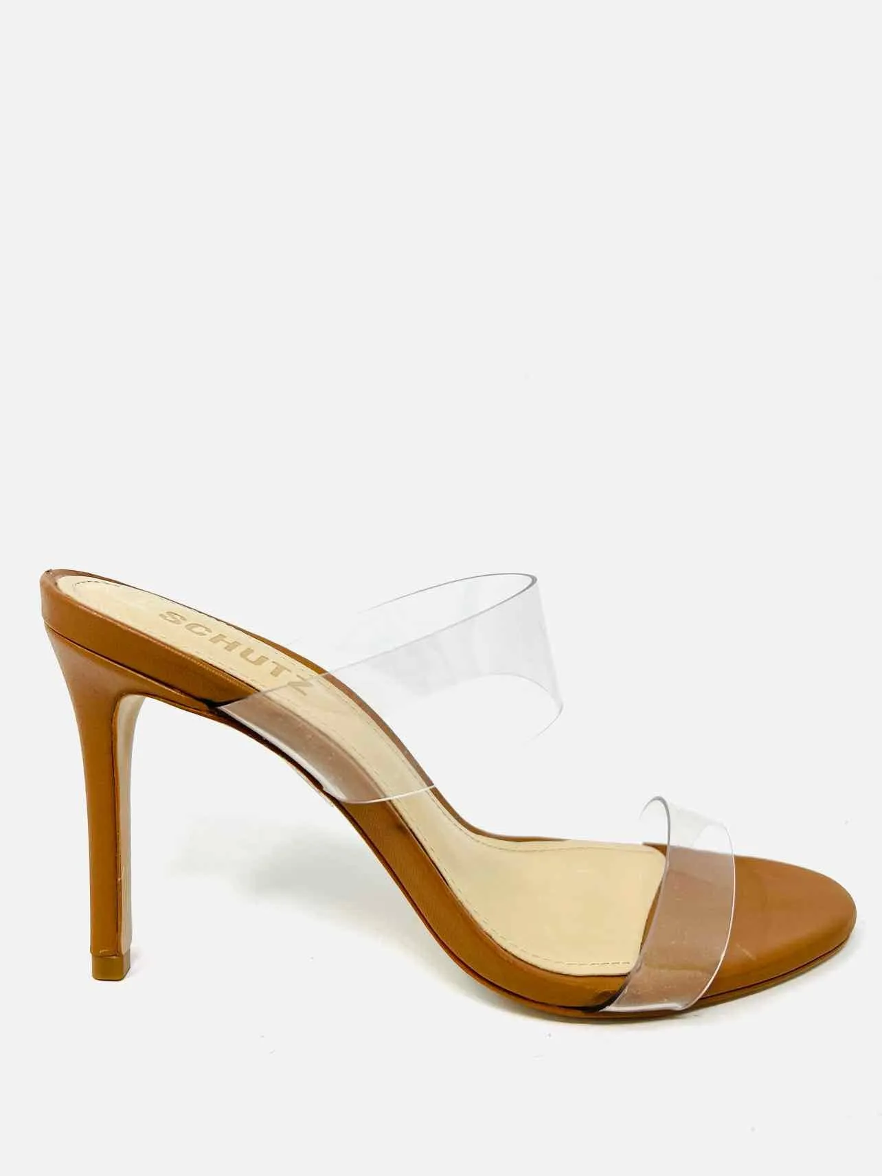 Schmid Size 6 Tan/Clear Strappy W/ DUST BAG Designer Heels